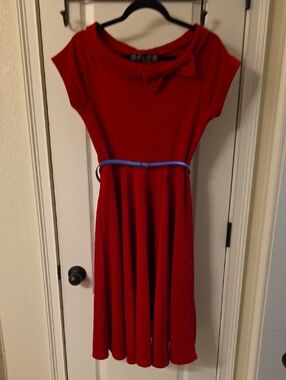 Lindy Bop Bright Red Bow-Detail Fit & Flare Dress